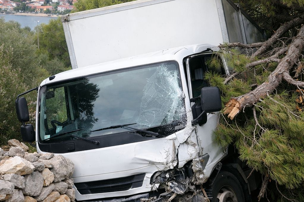 Teretno vozilo sletjelo s ceste u Pirovcu, vozač zadobio teške ozljede