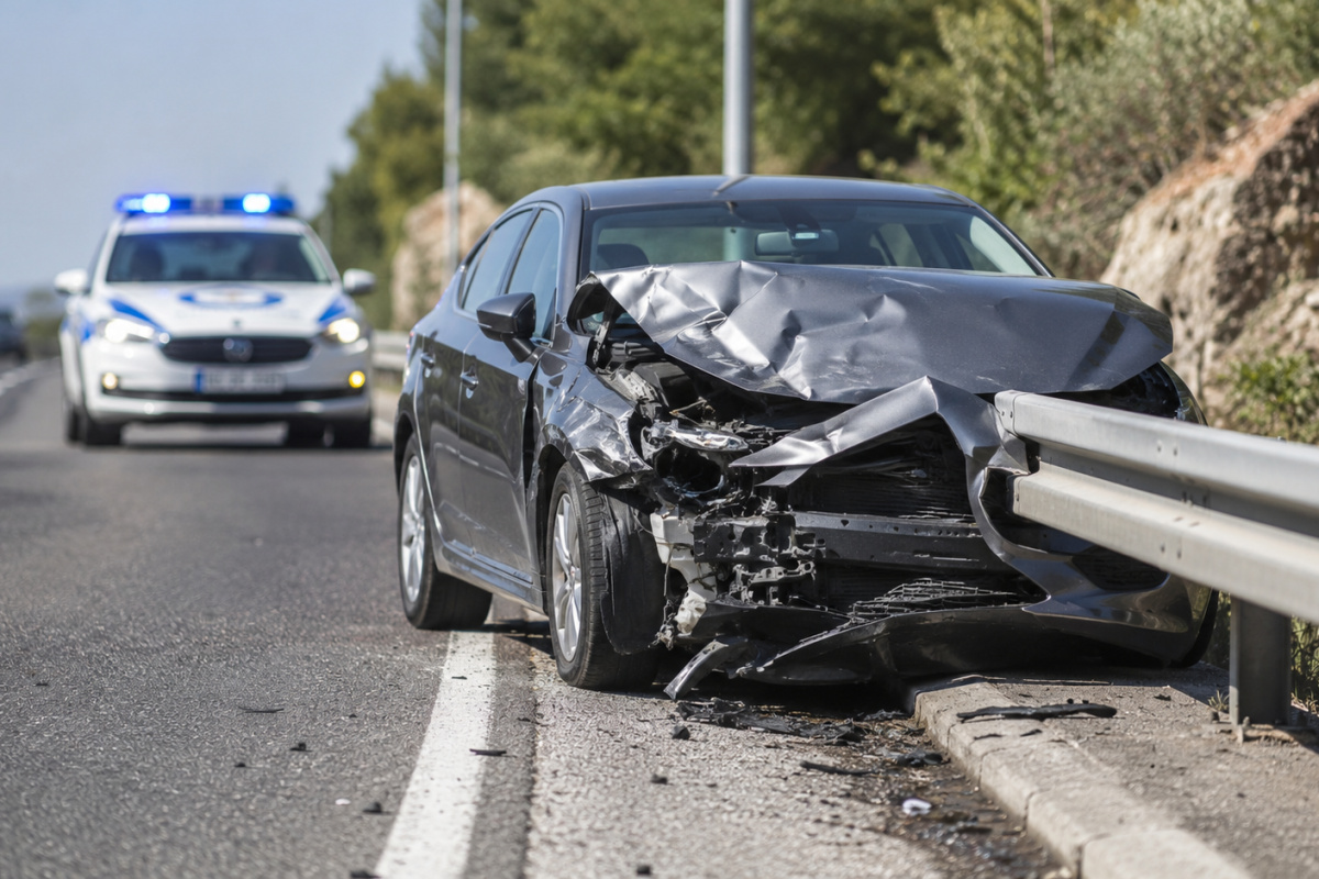 Sudar kod skretanja za Srimu: dvije osobe ozlijeđene, vozač završio u ogradi.