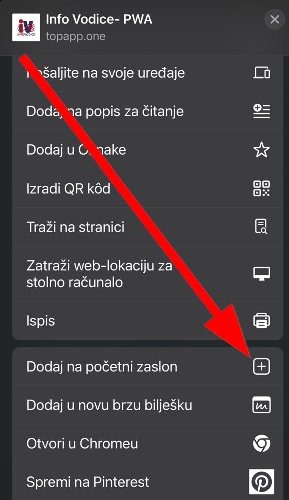 Dodaj na početni zaslon - iOS